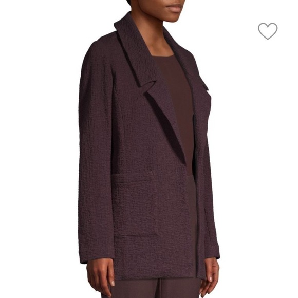 EILEEN FISHER MINIMALIST NOTCH COLLAR LONGLINE DEEP BURGUNDY BLAZER JACKET NWT - Picture 3 of 8